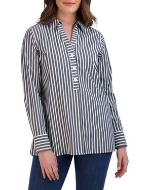 Foxcroft Pamela Stripe Blouse - Gray