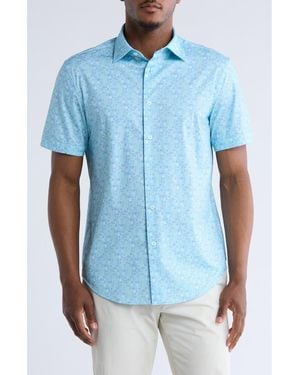 Bugatchi Miles Short Sleeve Stretch Cotton Button-Up Shirt - Blue