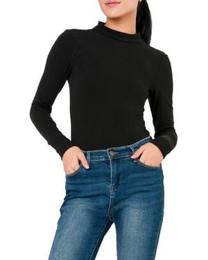 Gibsonlook Mock Neck Long Sleeve Thong Bodysuit - Black