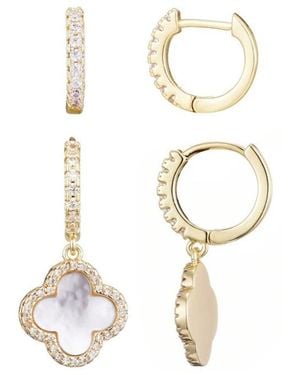 Adornia Set Of 2 Halo Mother-Of-Pearl Hoop Earrings - White