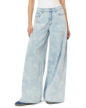 Kensie High Waist Elastic Back Palazzo Jeans - Blue