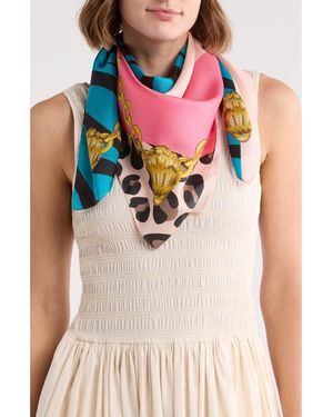 Kurt Geiger Folk Print Silk Square Scarf - Pink