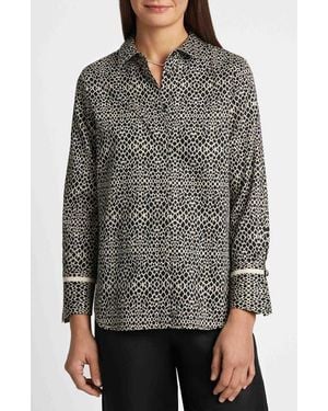 Foxcroft Iris Abstract Print Cotton Sateen Button-Up Shirt - Gray