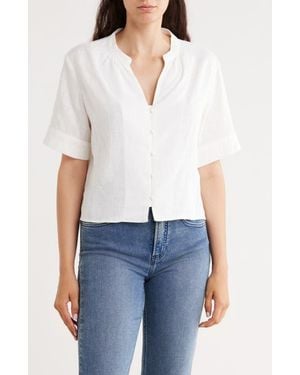 Halogen® Short Sleeve Crop Button-Up Top - White