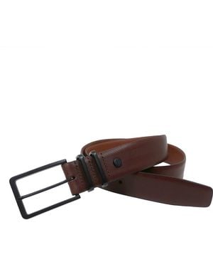Boconi Matte Herringbone Leather Belt - Brown