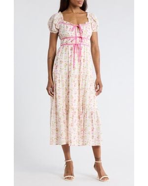 Blu Pepper Floral Tie Contrast Tie Midi Dress - Pink