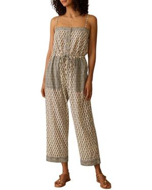 Faherty Catalina Mixed Print Linen Jumpsuit - Natural