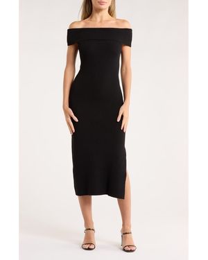 Rails Anaya Off The Shoulder Short Sleeve Ribbed Midi Dress - Black