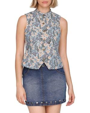 Avec Les Filles Cropped Brocade Vest - Blue