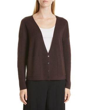 Eileen Fisher Deep V-Neck Merino Wool Cardigan - Black