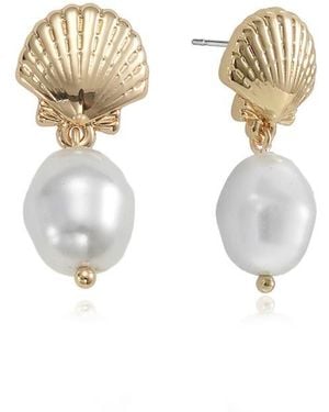 Ettika Shell Faux Pearl Drop Earrings - White