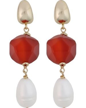 Panacea Stone & Freshwater Pearl Linear Drop Earrings - Red