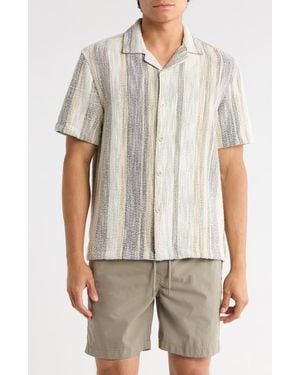Cactus Man Relaxed Fit Stripe Textured Camp Shirt - Multicolor