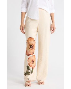 Desigual Floral Wide Leg Pants - Natural