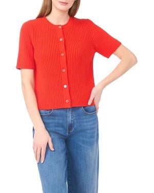 Halogen® Ribbed Short Sleeve Cardigan - Red