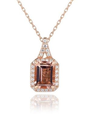 Suzy Levian Emerald Cut Cubic Zirconia Halo Pendant Necklace - Brown