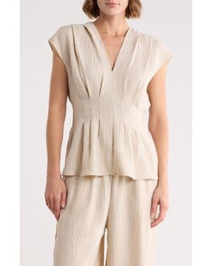 Max Studio Pleat Front Top - Natural