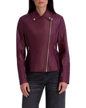 Kensie Peplum Back Faux Lether Moto Jacket - Red