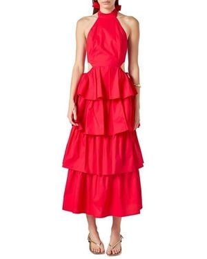 Endless Rose Tiered Ruffle Halter Maxi Dress