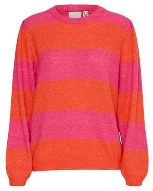 Ichi Striped Knit Sweater - Red