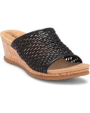 BareTraps Woven Wedge Buckle Sandals - Black