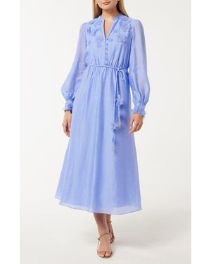 EVER NEW Yasmin Floral Appliqué Long Sleeve Midi Dress - Blue