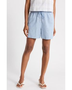 Theory Linen Blend Drawstring Shorts - Blue