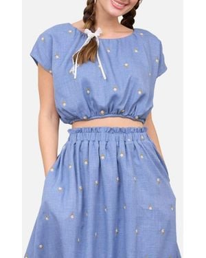 Blu Pepper Floral Embroidered Crop Top - Blue