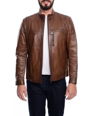 VELLAPAIS Lisbon Leather Jacket - Brown
