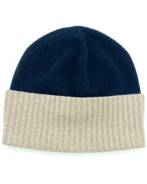 Portolano Contrast Rib Cuff Cashmere Beanie - Blue