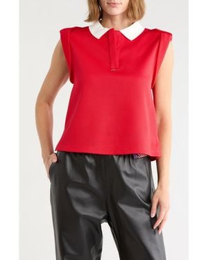 Longchamp Sleeveless Contrast Collar Polo Top - Red
