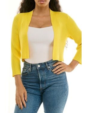 Nina Leonard Ribbed Bolero Cardigan - Yellow