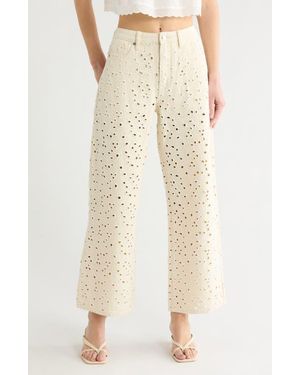 Vigoss Embroidered Eyelet High Waist Straight Leg Jeans - Natural
