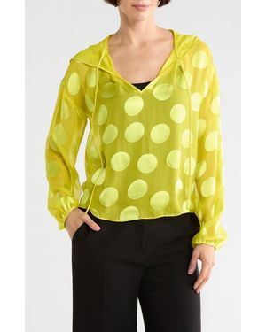 Longchamp Hooded Long Sleeve Silk Blend Chiffon Top - Yellow