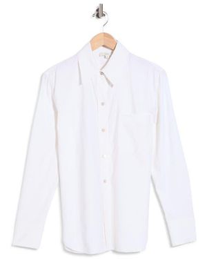 Vince Long Sleeve Linen Blend Button-Up Shirt - White
