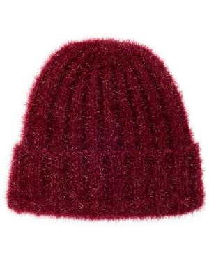 BCBGMAXAZRIA Metallic Knit Beanie - Red