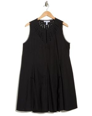 Ellen Tracy Embroidered Cotton Poplin Dress - Black
