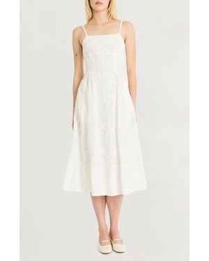 Luxely Embroidered Cotton A-Line Sundress - White