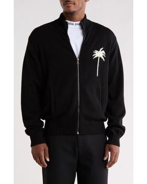 Palm Angels Palm Tree Cotton & Wool Zip Cardigan - Black