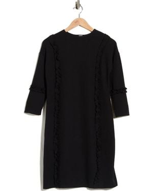 Go Couture Long Sleeve Ruffle Trim Knit Dress - Black