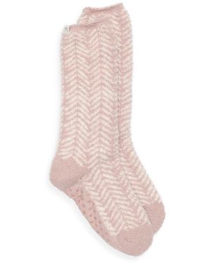 Barefoot Dreams Cozychic Herringbone Gripper Crew Socks - Pink