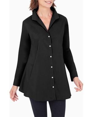 Foxcroft Cecilia Non-Iron Button-Up Tunic Shirt - Black
