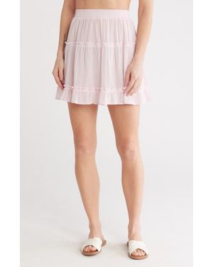 Elan Smocked Tiered Cotton Cover-Up Skirt - Pink