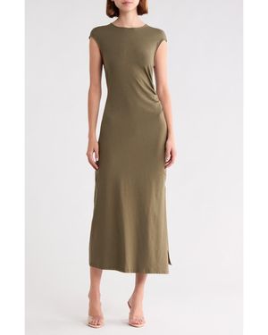 Theory Pleated Cap Sleeve Midi Dress - Green