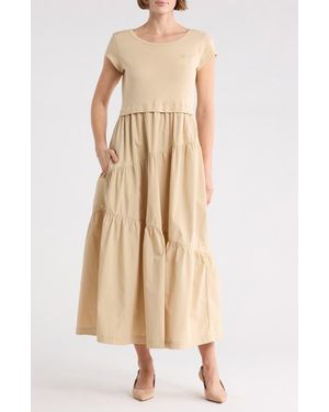 BOSS Tiered T-Shirt Midi Dress - Natural