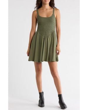 Madden Girl Smocked Skater Dress - Green