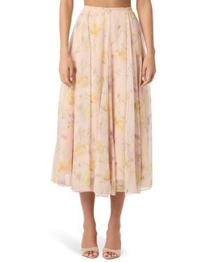 Astr Fiori Chiffon Midi Skirt - Natural