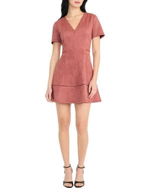 DONNA MORGAN FOR MAGGY Short Sleeve Faux Suede Fit & Flare Minidress - Red