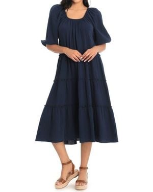 London Times Gauze Tiered Trapeze Midi Dress - Blue
