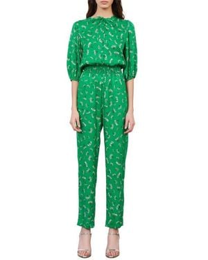 Maje Floral Elbow-Sleeve Woven Jumpsuit - Green